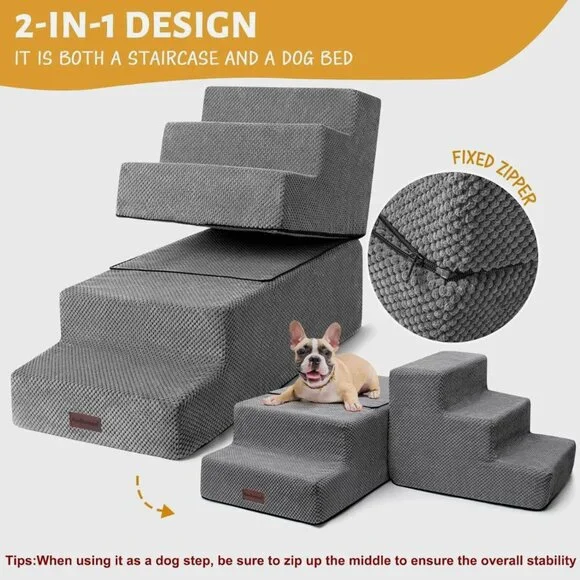 5-Step Dog Stairs for High Beds, Non-Slip Pet Steps, Grey, 22.6 H